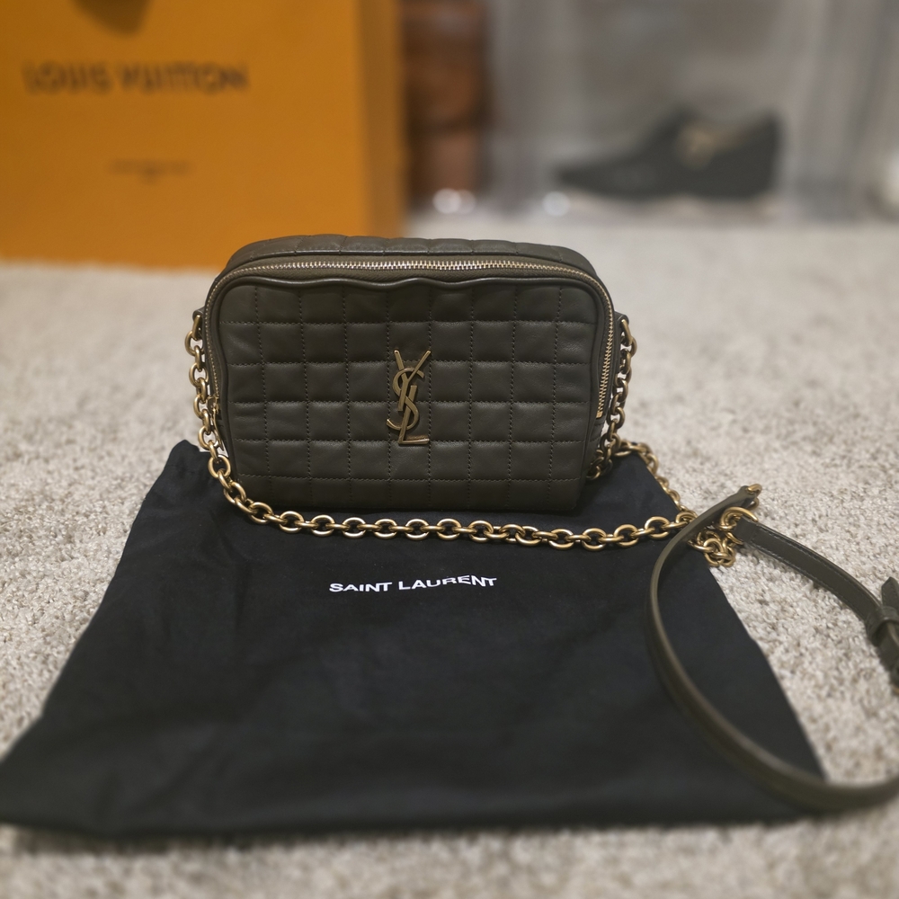 Saint Laurent Olive Quilted Crossbody Bag